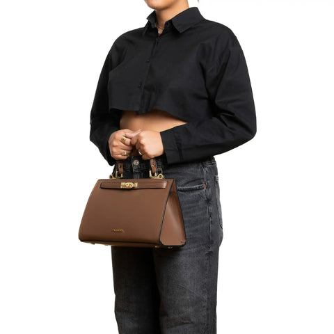 Structured Satchel in Genuine Leather