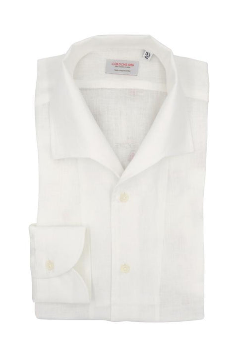 White Linen Capri Collar Shirt Cordone 1956
