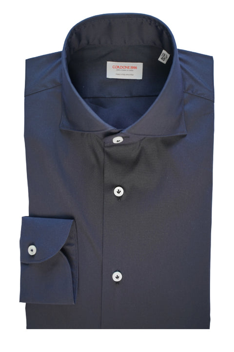 Blue Stretch Popeline Solid Shirt Cordone 1956
