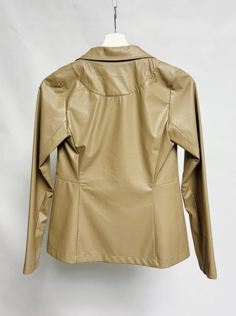 Faux Leather Blazer with Fabric Back SixStop