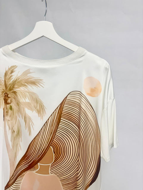 Oversized satin blouse with exotic art print SixStop