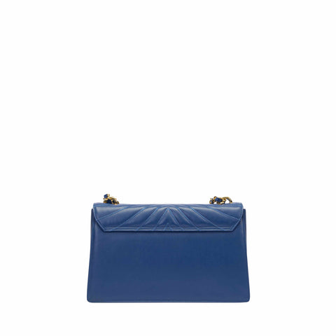 Blue Herringbone-Embossed Leather Shoulder Bag