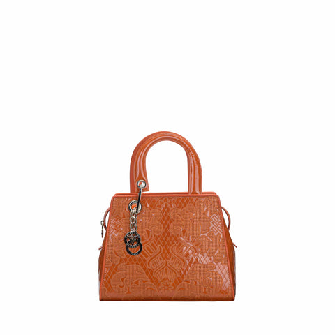 Orange Patent Leather Handbag with Logo Charm