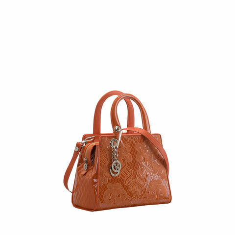 Orange Patent Leather Handbag with Logo Charm