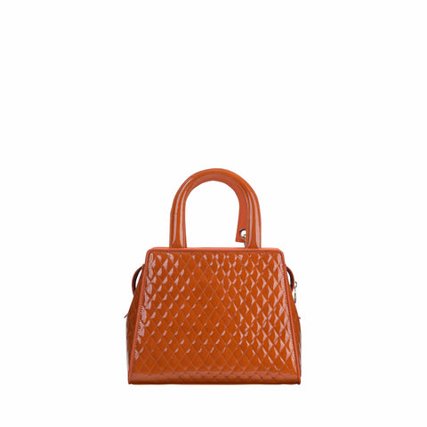 Orange Patent Leather Handbag with Logo Charm