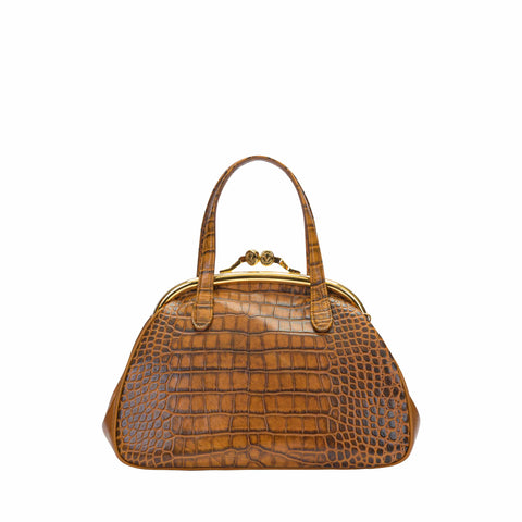 Retro Leather Top-Handle with Click-Clack Closure