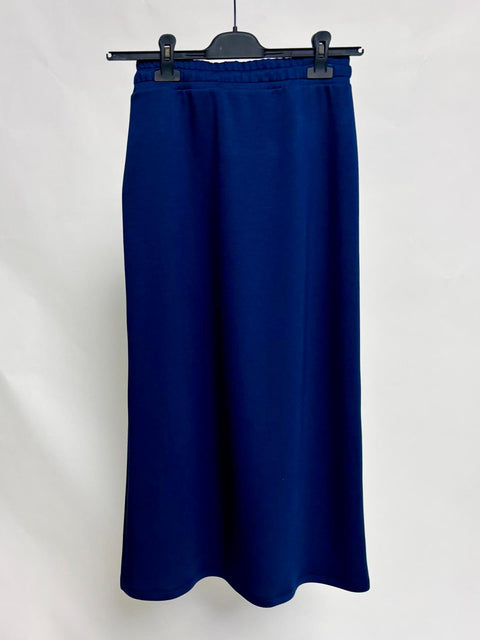 Long Skirt in Soft Fabric with Elastic and Belt - Navy Blue SixStop