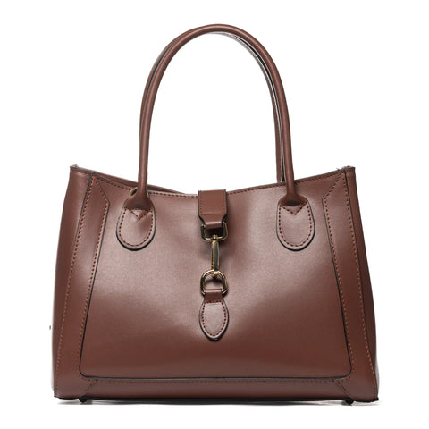Structured Tote in Leather with Zip & Clasp