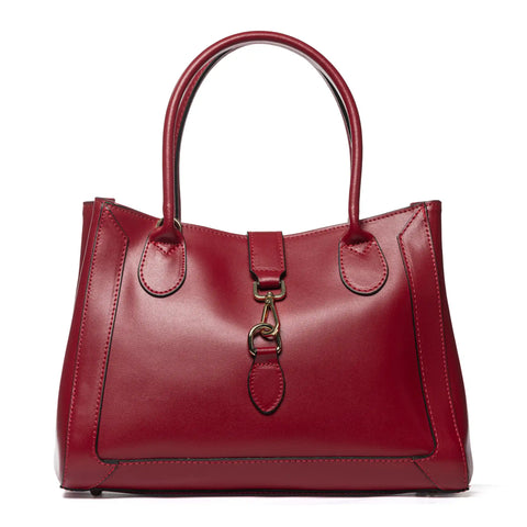 Structured Tote in Leather with Zip & Clasp