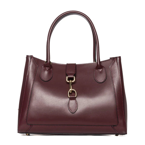 Structured Tote in Leather with Zip & Clasp