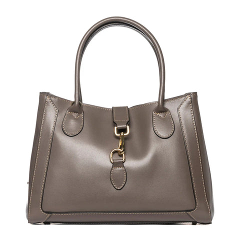 Structured Tote in Leather with Zip & Clasp
