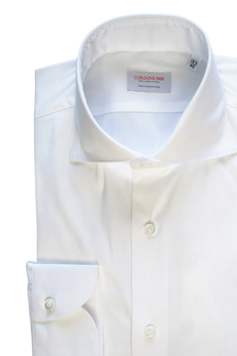 White Stretch Popeline Solid Shirt Cordone 1956