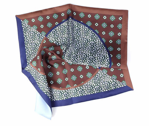 Pocket Square - Brown/Blue Silk Double Face Pocket Square DM Ties