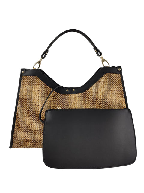 Tote Bag in Raffia and Leather Florence Leather