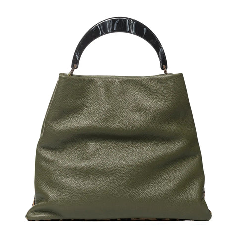 Hobo in Pebbled Leather & Pony Hair with Resin Handle