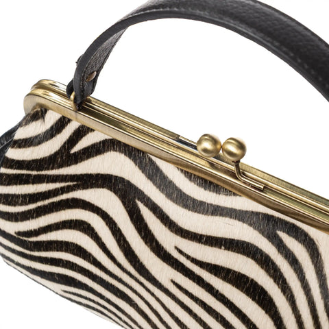 Tote Bag in Pebbled Leather & Zebra Pony Hair