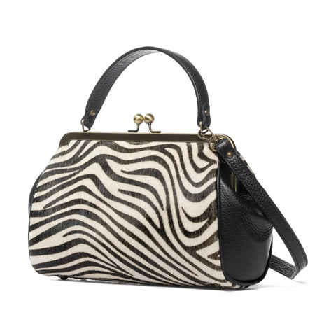 Tote Bag in Pebbled Leather & Zebra Pony Hair