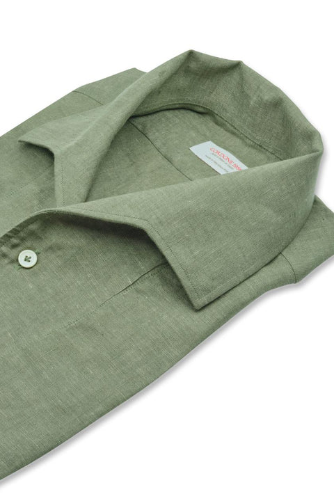 Military Green Linen Capri Collar Shirt Cordone 1956