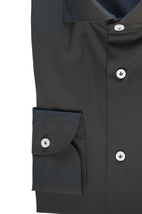 Black Stretch Popeline Solid Shirt Cordone 1956