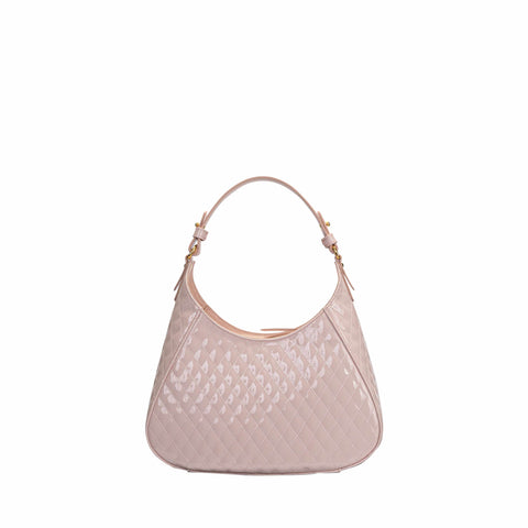 Diamond-Quilt Rigid Leather Bag with Removable Strap