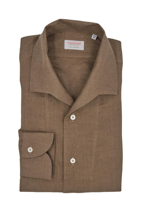 Brown Linen Capri Collar Shirt Cordone 1956