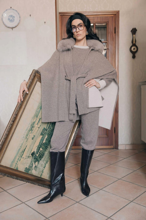 Women's mix cashmere cape with fox fur Bruno Carlo