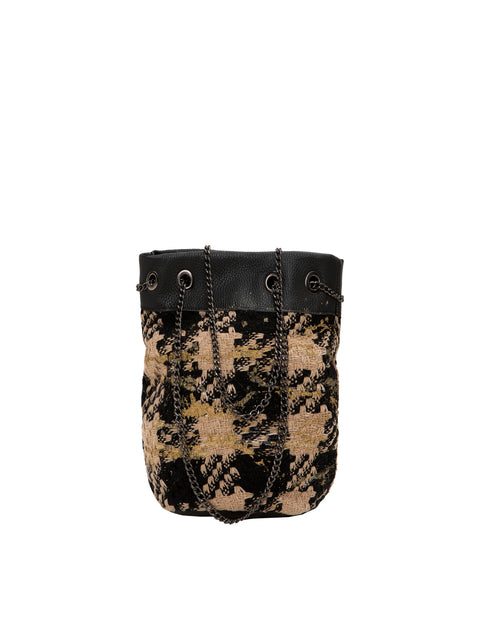 Bucket Bag In Tartan And Genuine Leather With Gold Glitter Apiedinudinelparco