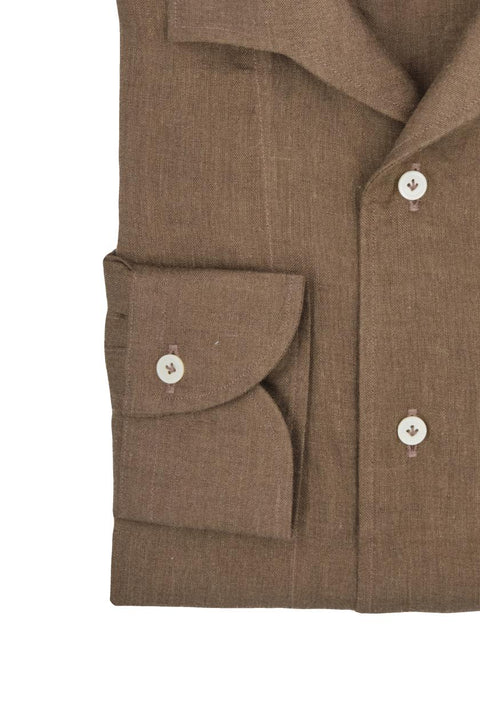 Brown Linen Capri Collar Shirt Cordone 1956