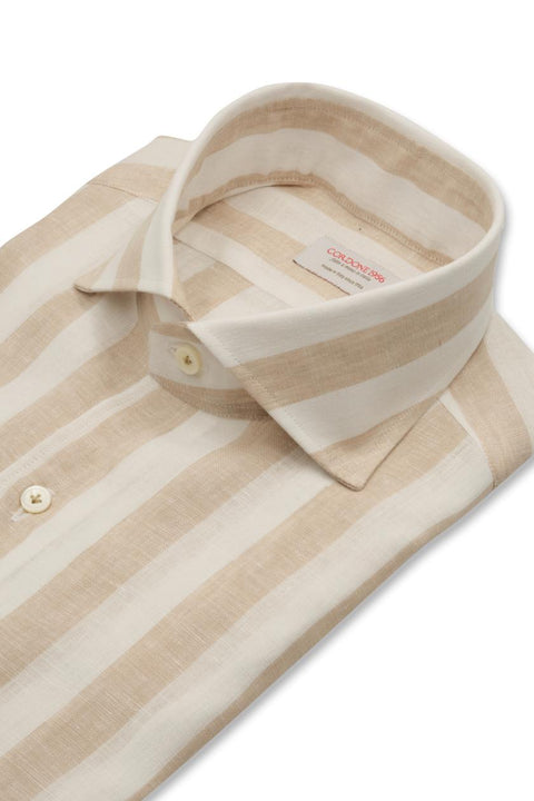 Bold Striped Linen Shirt Beige Cordone 1956