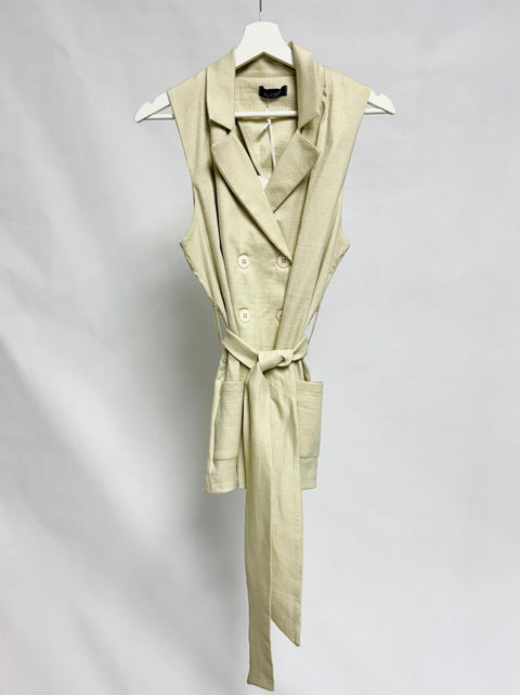 Sleeveless double-breasted vest with belt and pockets SixStop
