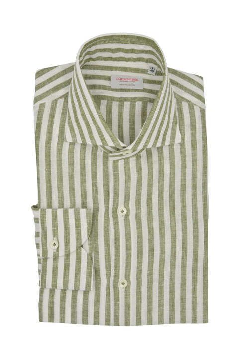 Striped Linen Shirt Military Green Cordone 1956