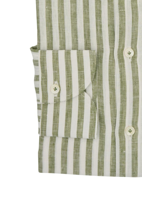 Striped Linen Shirt Military Green Cordone 1956