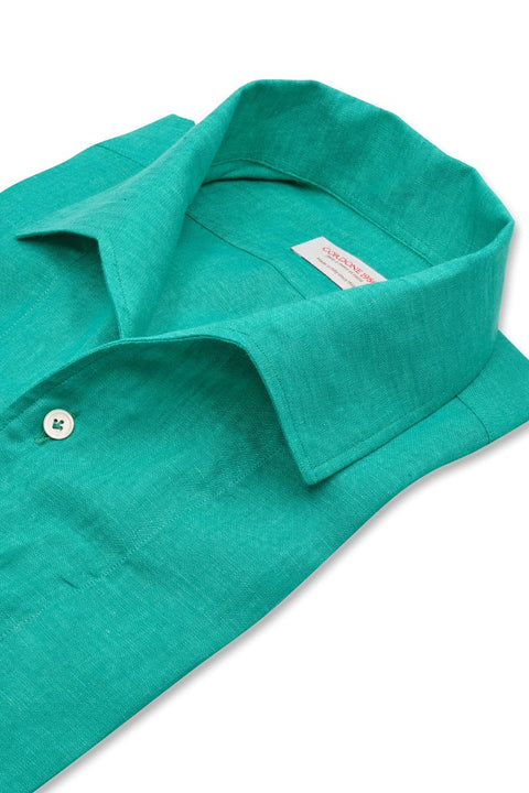 Water Green Linen Capri Collar Shirt Cordone 1956
