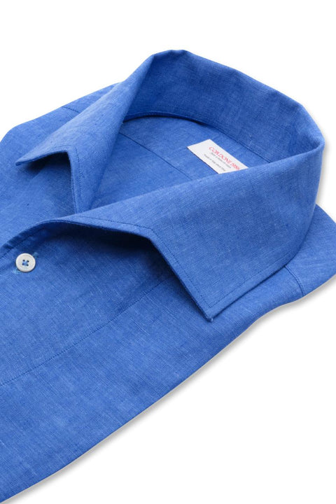 Azure Linen Capri Collar Shirt Cordone 1956