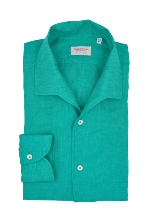Water Green Linen Capri Collar Shirt Cordone 1956