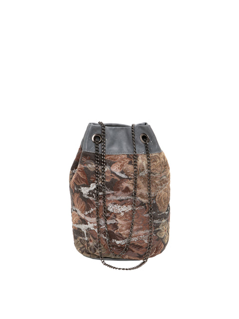 Bucket Bag In Tartan And Genuine Leather With Gold Glitter Apiedinudinelparco