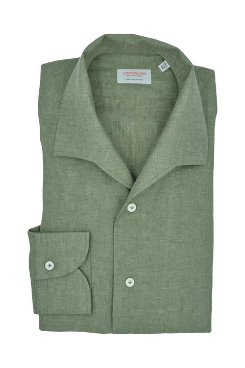Military Green Linen Capri Collar Shirt Cordone 1956