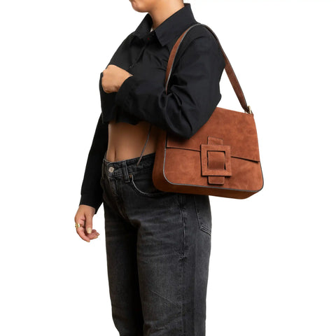 Flap Satchel in Genuine Leather