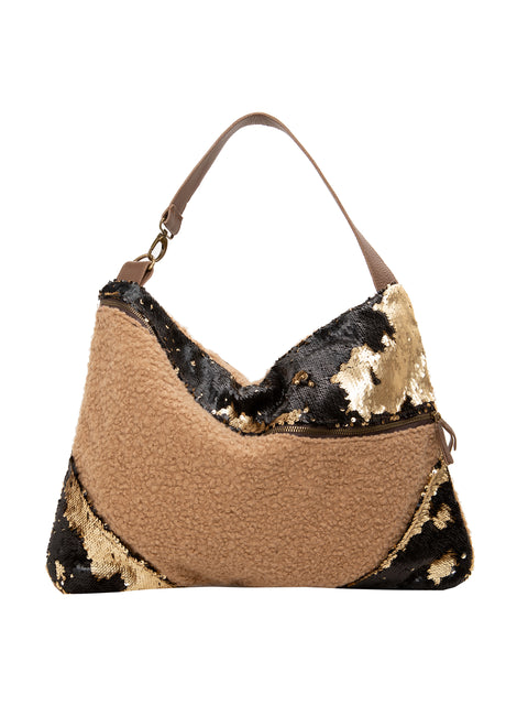 One Shoulder Bag In Boucle' And Two-Tone Writing Sequins Apiedinudinelparco