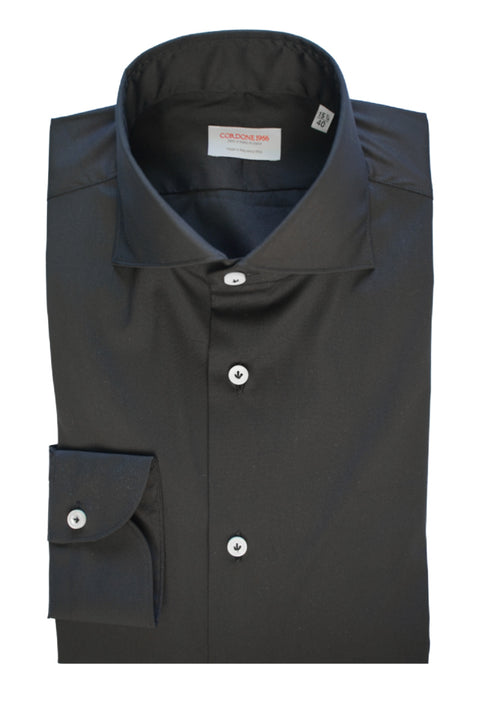 Black Stretch Popeline Solid Shirt Cordone 1956