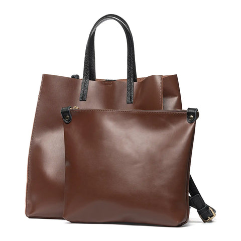 Unlined Leather Tote with Removable Pouch
