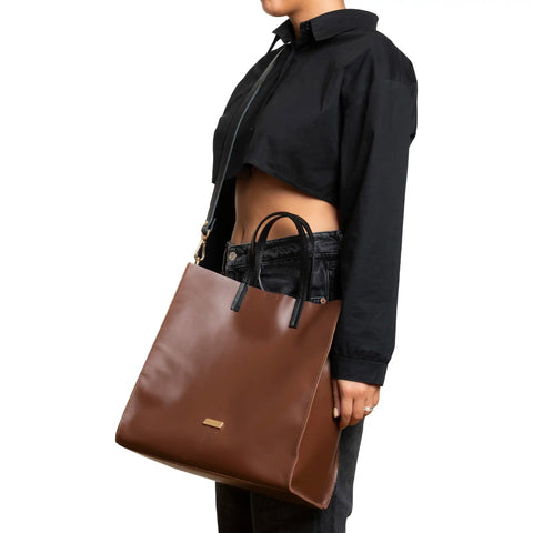 Unlined Leather Tote with Removable Pouch