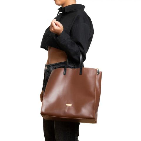 Unlined Leather Tote with Removable Pouch