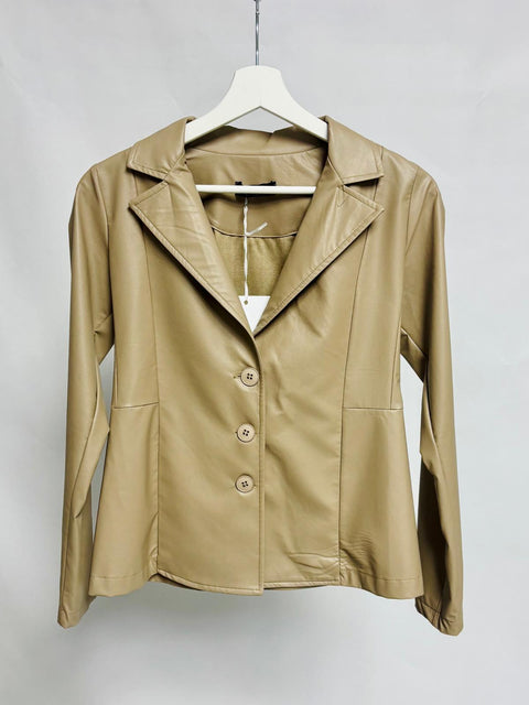 Faux Leather Blazer with Fabric Back SixStop