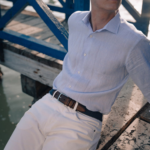 Belt - Linen & Leather blue Armeria Meschieri