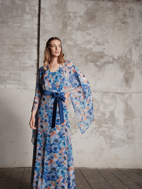Dress - Georgette Kimono Blue Roberta Longo