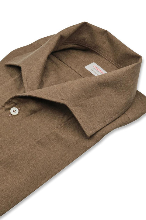 Brown Linen Capri Collar Shirt Cordone 1956