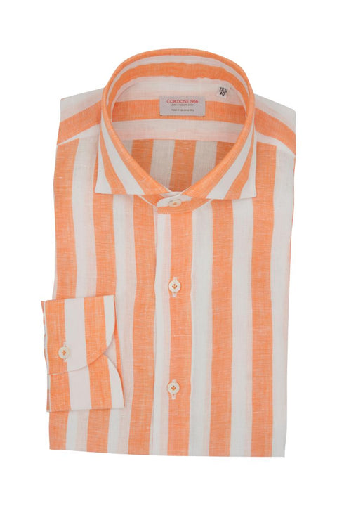 Bold Striped Linen Shirt Orange Cordone 1956