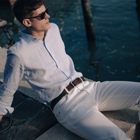 Belt - Linen & Leather blue Armeria Meschieri