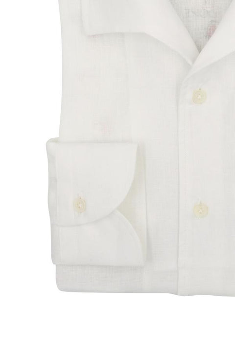 White Linen Capri Collar Shirt Cordone 1956